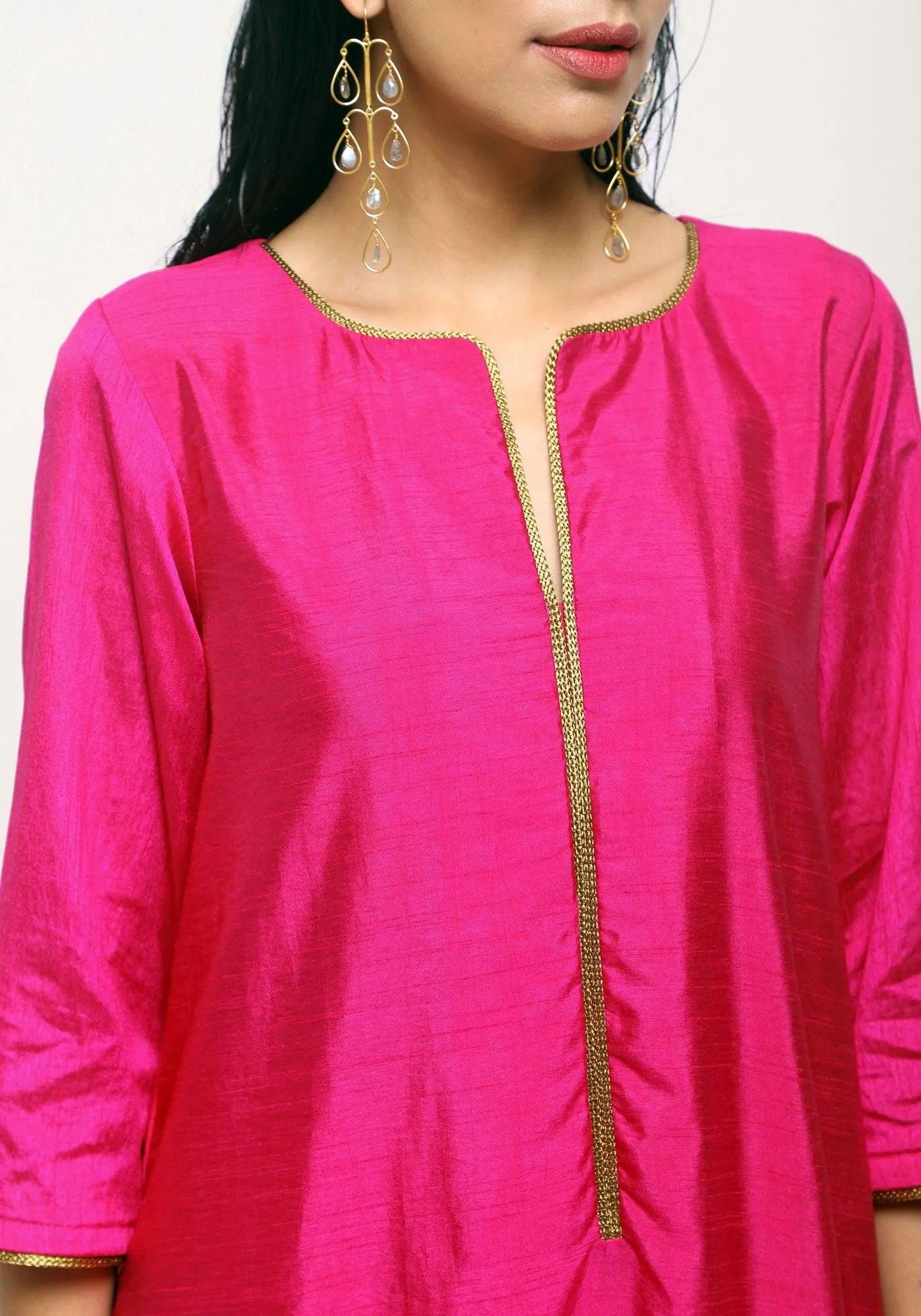 Pink Laced Kurta Set