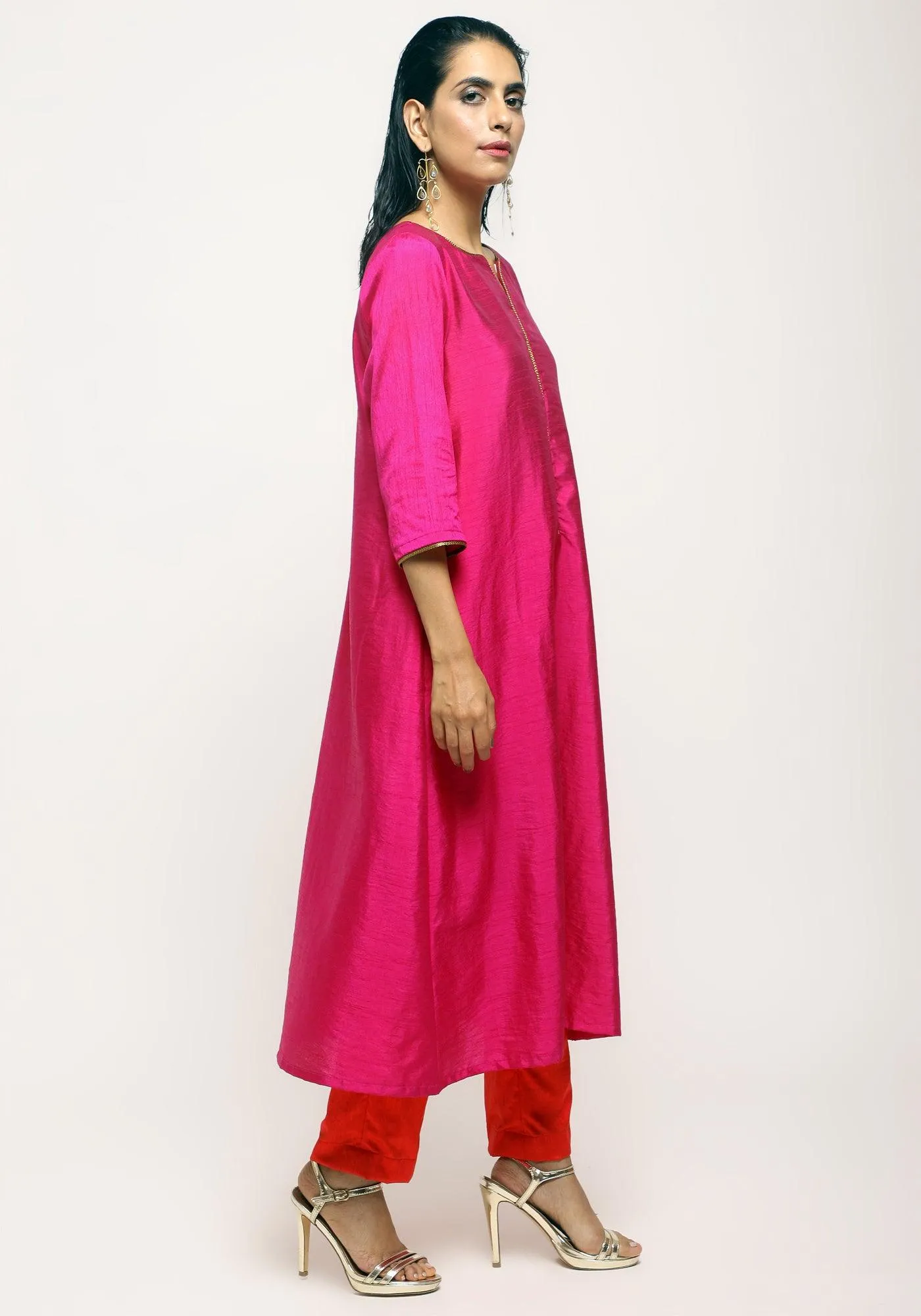 Pink Laced Kurta Set