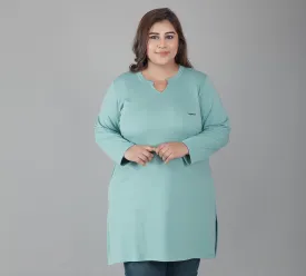 Plus Size Full Sleeves Long Top For Women - Sage