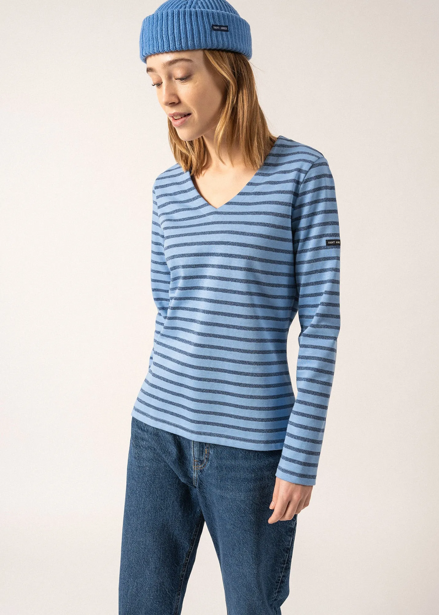 Puy T-Shirt V-Neck - Cotton Jersey (OXYGENE/BLEU)