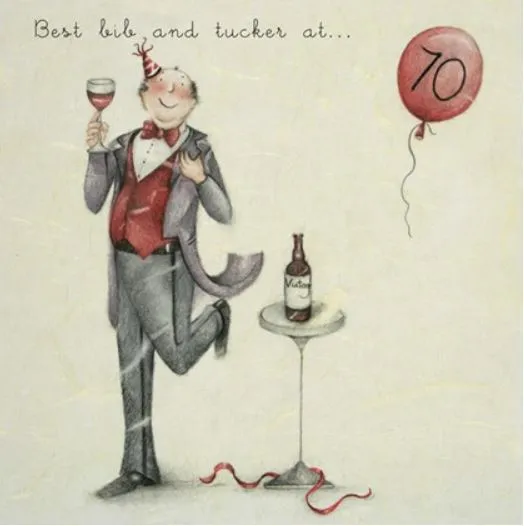 "Best Bib and Tucker at 70" Birthday Greeting Card from Berni Parker