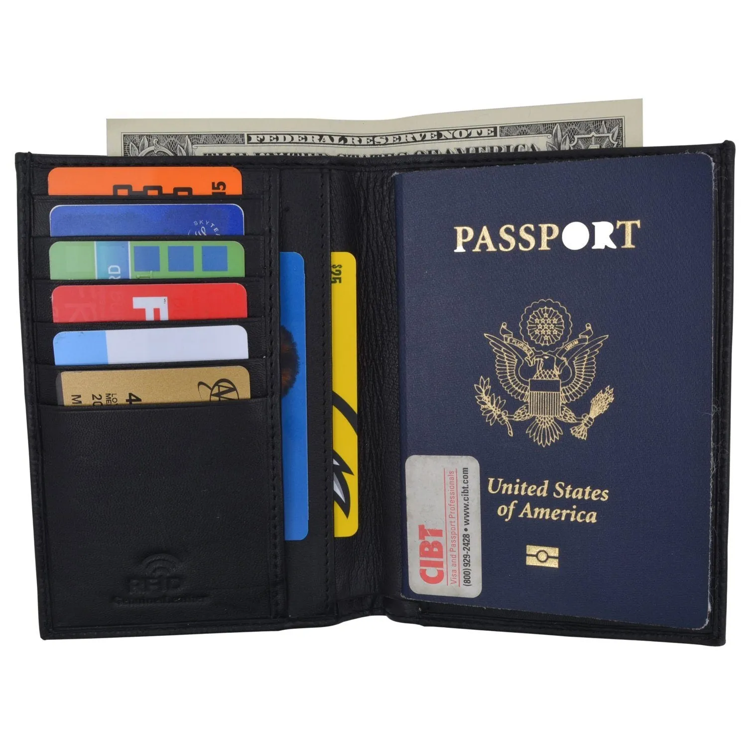 RFID Blocking Leather Bifold Wallet/Passport Holder