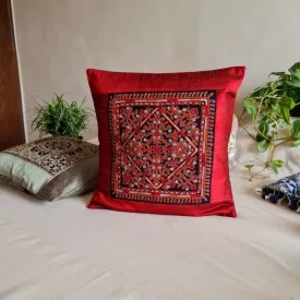 Scarlet Finely Embroidered Silk Cushion Cover