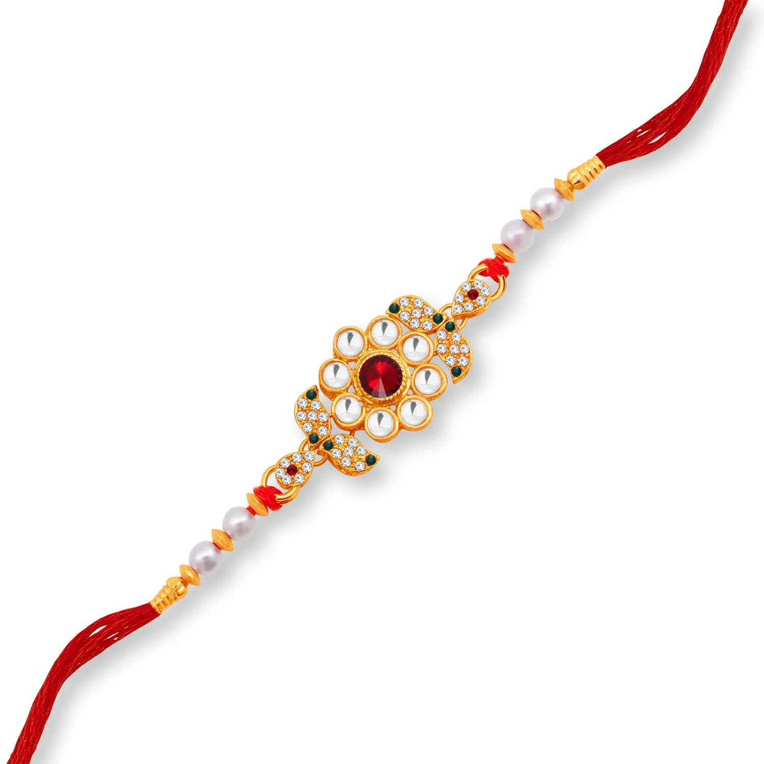 Sukkhi Amazing Gold Plated Floral Rakhi with Roli Chawal and Raksha Bandhan Greeting Card for Men