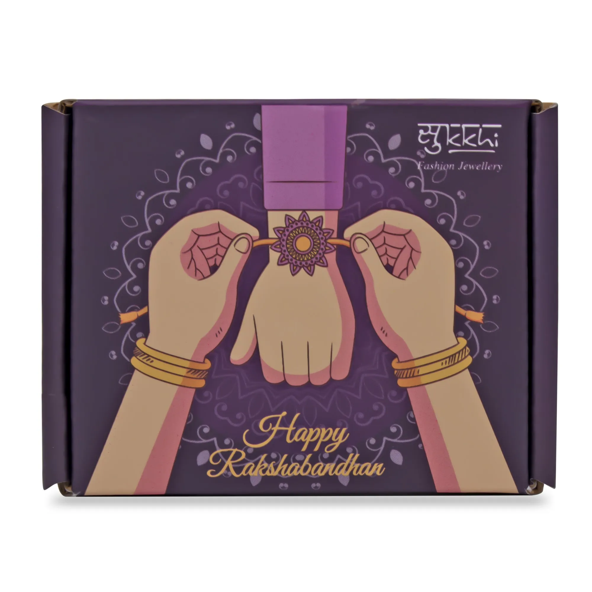 Sukkhi Amazing Gold Plated Floral Rakhi with Roli Chawal and Raksha Bandhan Greeting Card for Men