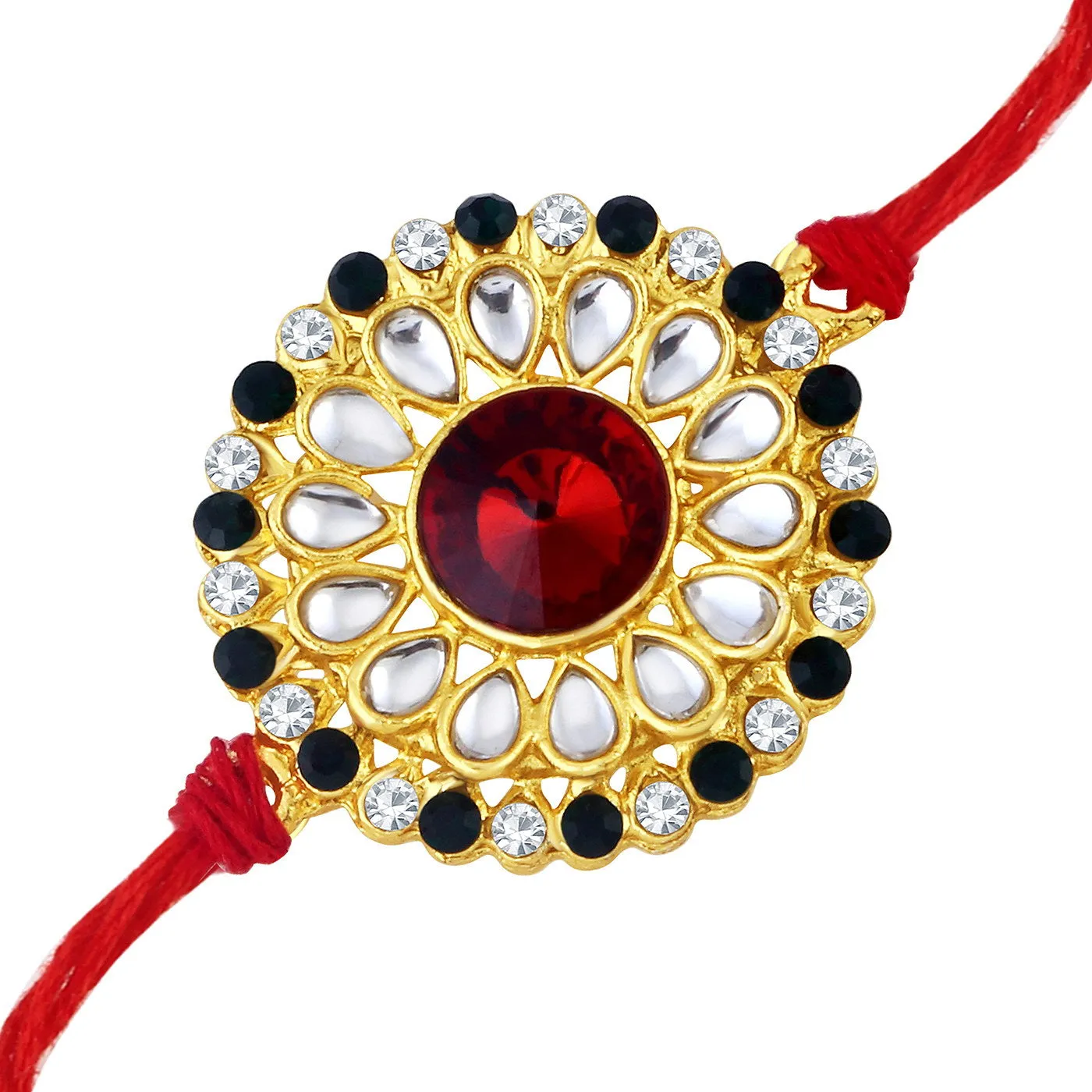 Sukkhi Blossomy Designer Floral Gold Plated rakhi with Roli Chawal and Raksha Bandhan Greeting Card For Men