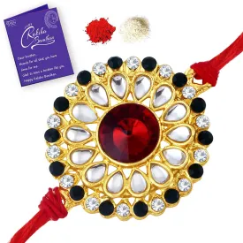 Sukkhi Blossomy Designer Floral Gold Plated rakhi with Roli Chawal and Raksha Bandhan Greeting Card For Men