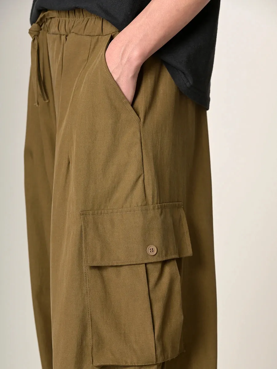 Tencel Cotton Wide Leg Cargo Trousers