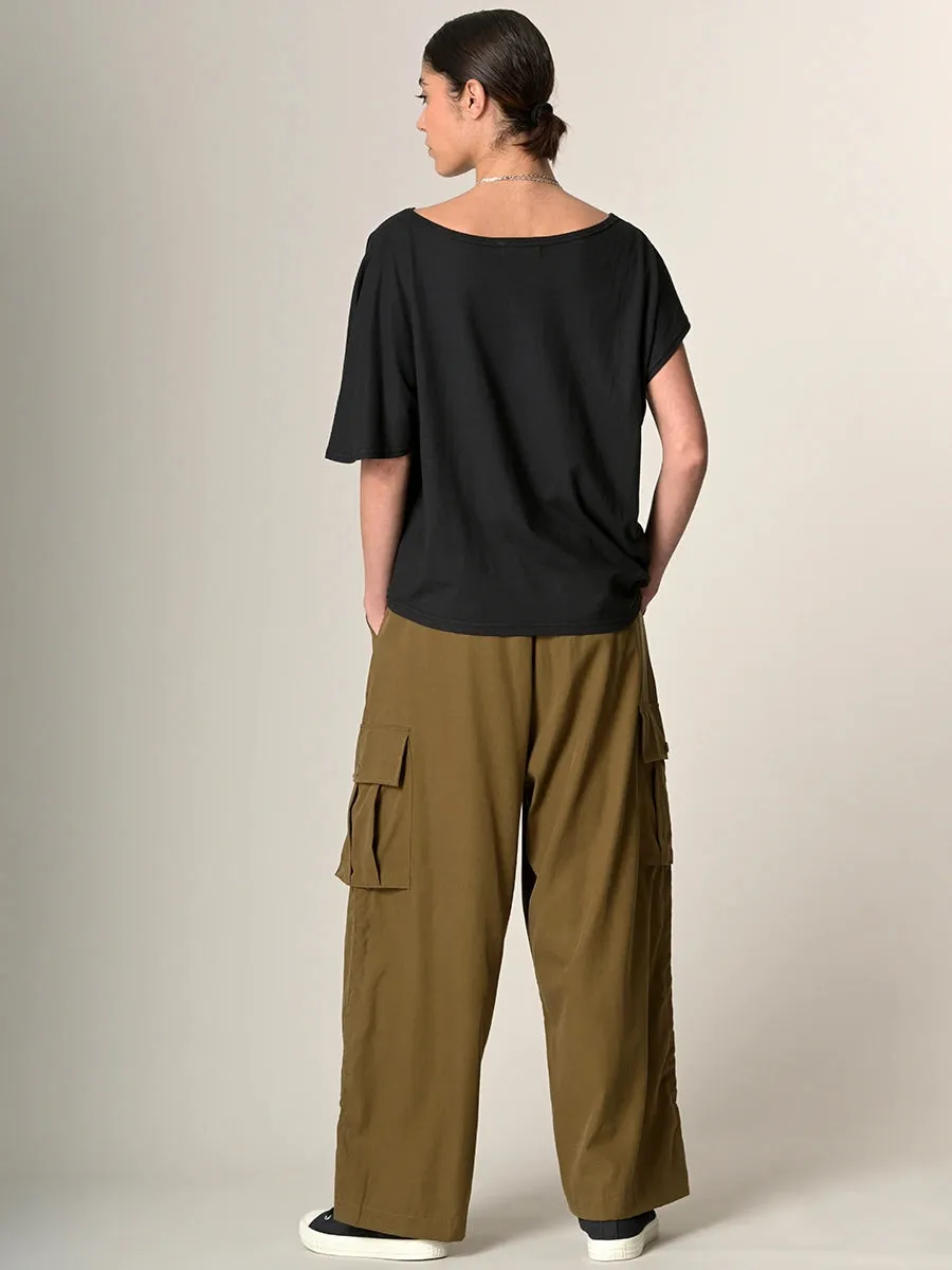 Tencel Cotton Wide Leg Cargo Trousers