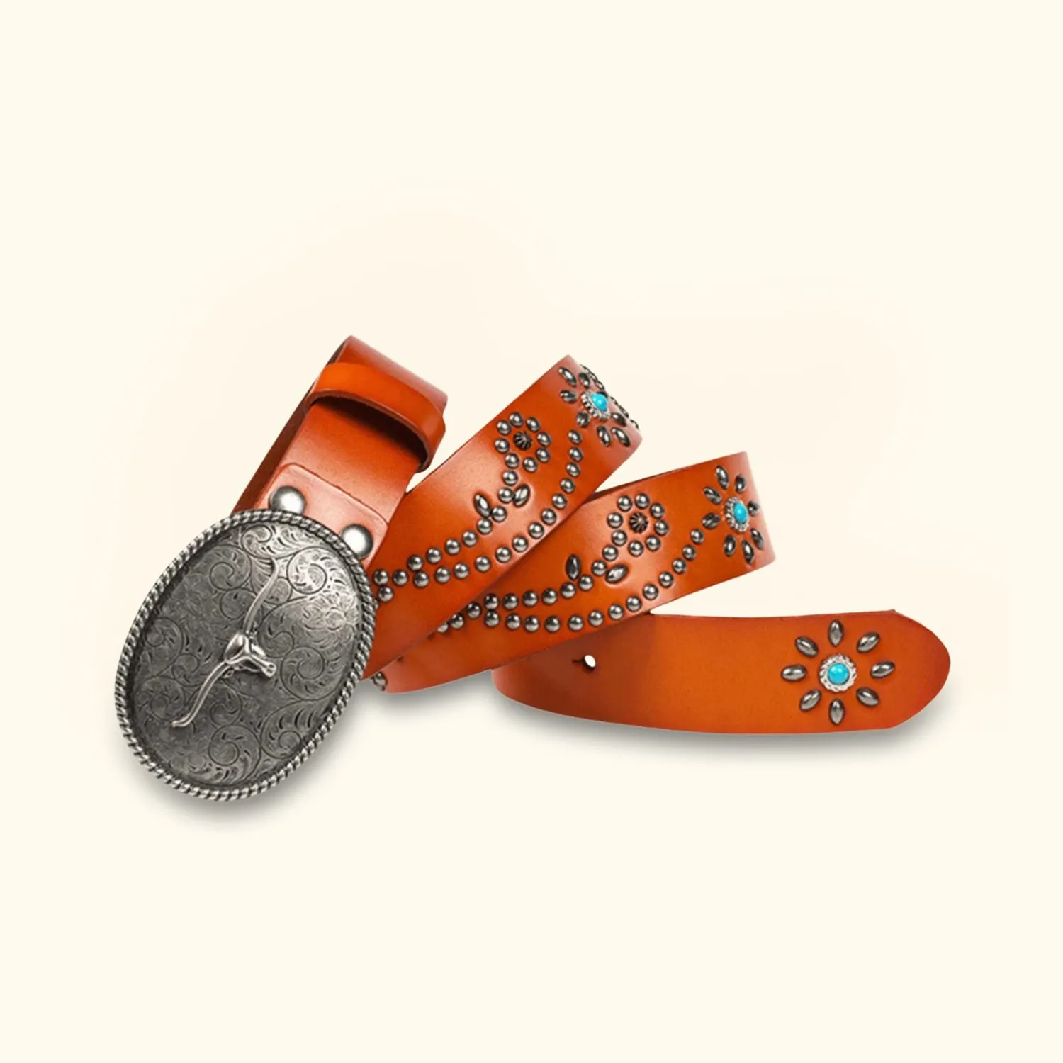 The Bull Buckle - Turquoise Inlaid Western Belt