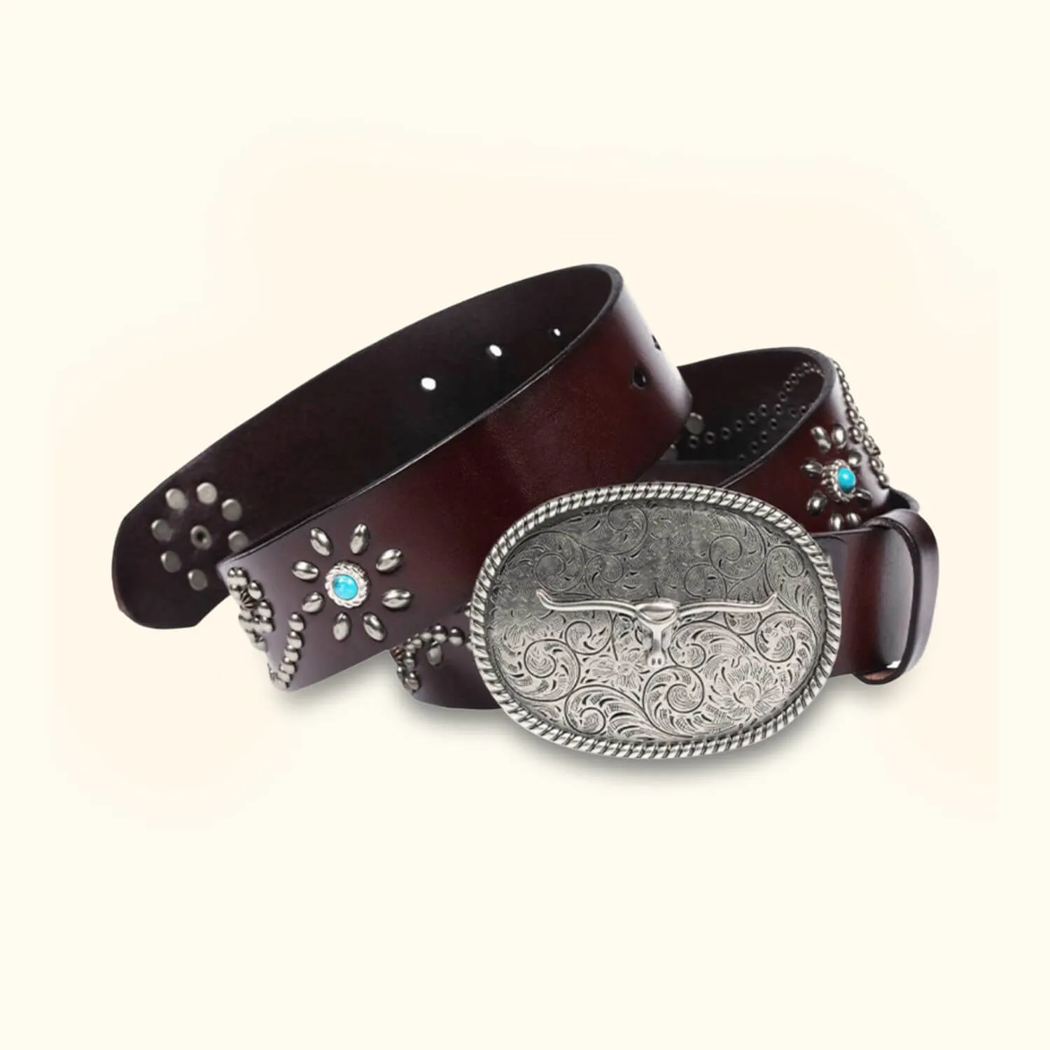 The Bull Buckle - Turquoise Inlaid Western Belt