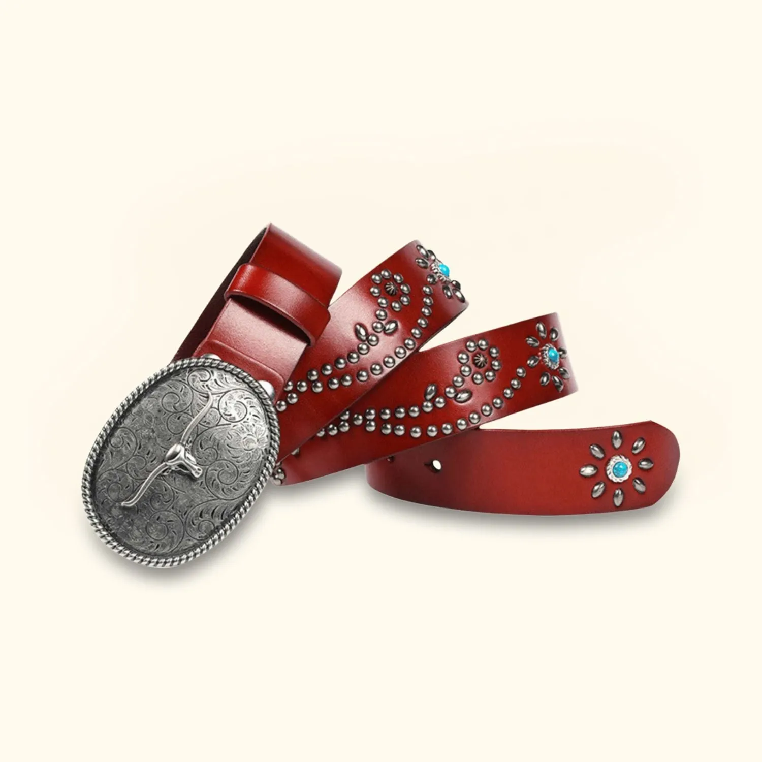 The Bull Buckle - Turquoise Inlaid Western Belt