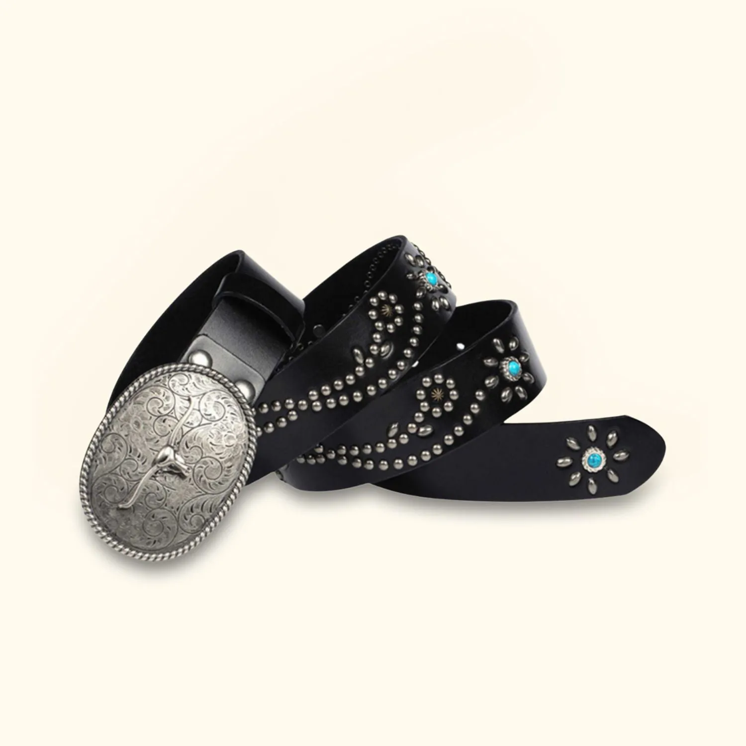 The Bull Buckle - Turquoise Inlaid Western Belt