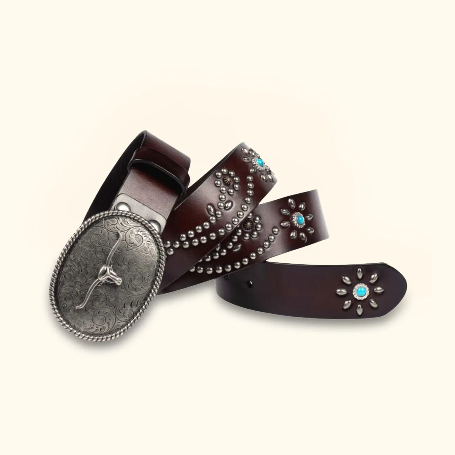 The Bull Buckle - Turquoise Inlaid Western Belt