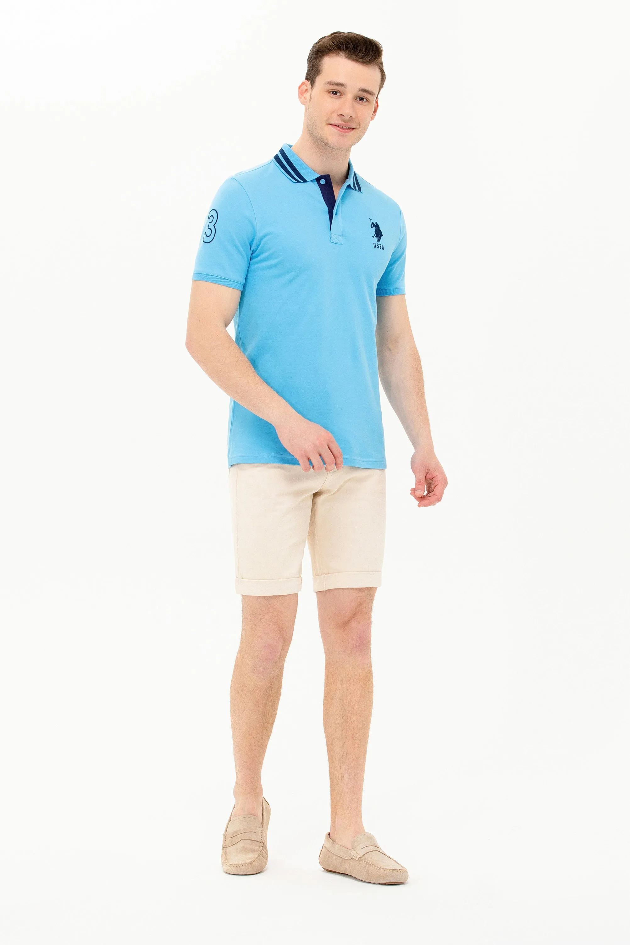 USPA Polo Shirt Men Turquoise VR093 USPOM214 Big Pony Logo Number 3 US Polo Assn.