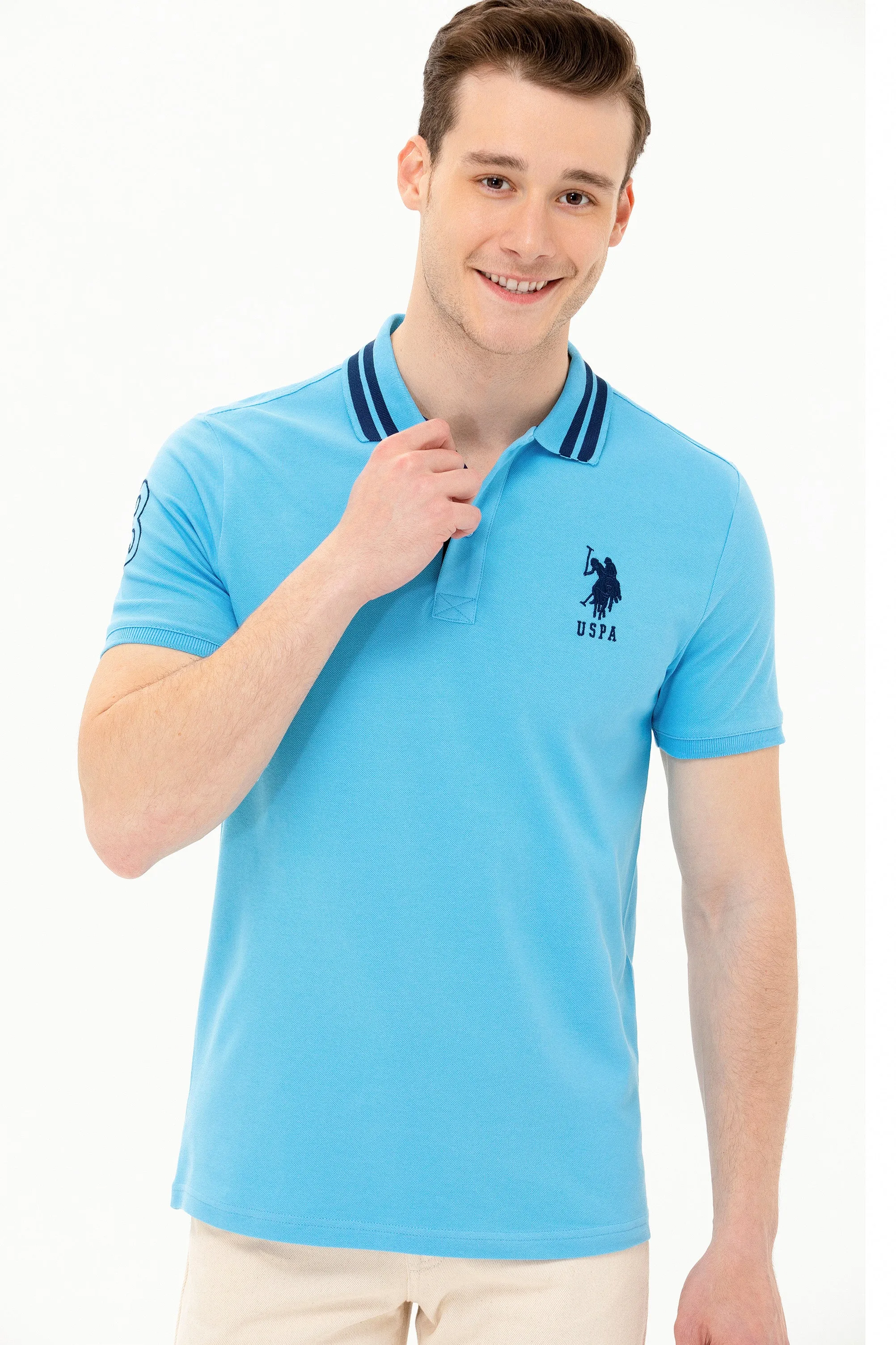 USPA Polo Shirt Men Turquoise VR093 USPOM214 Big Pony Logo Number 3 US Polo Assn.