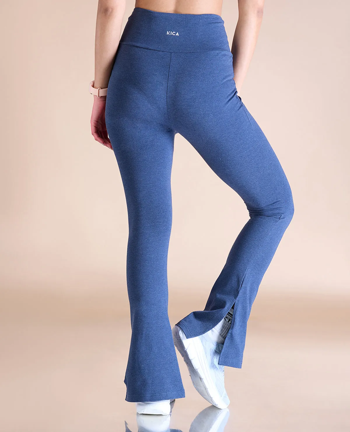 Women High Waist Cotton Side Slit Flared Pants