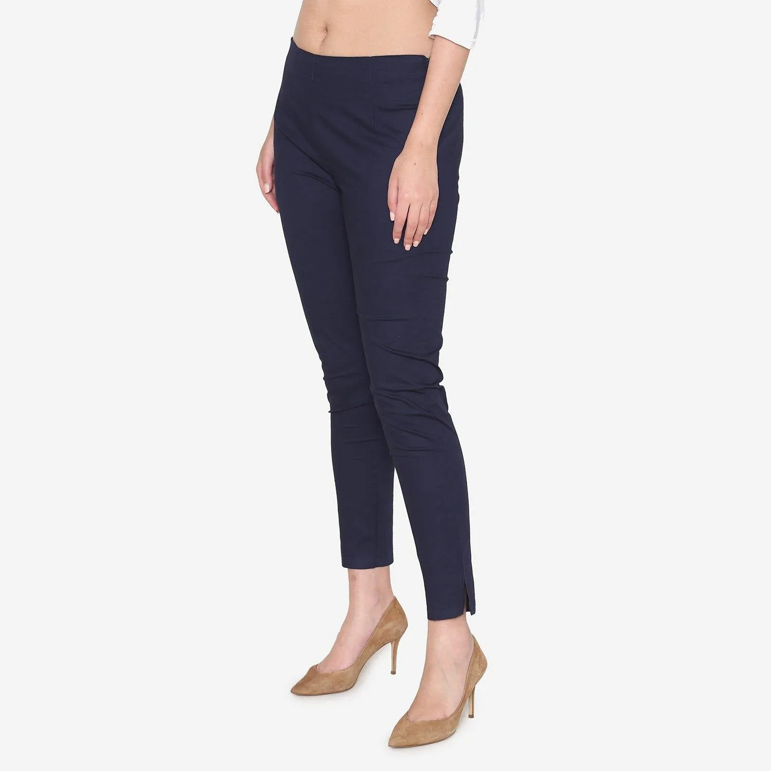 Women's Cotton Formal Trousers - Navy