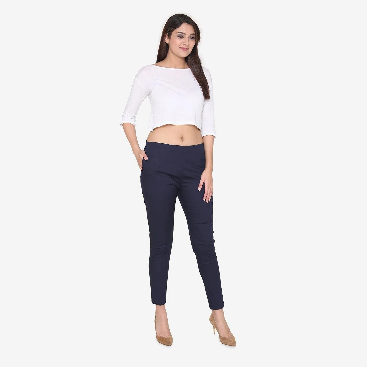 Women's Cotton Formal Trousers - Navy