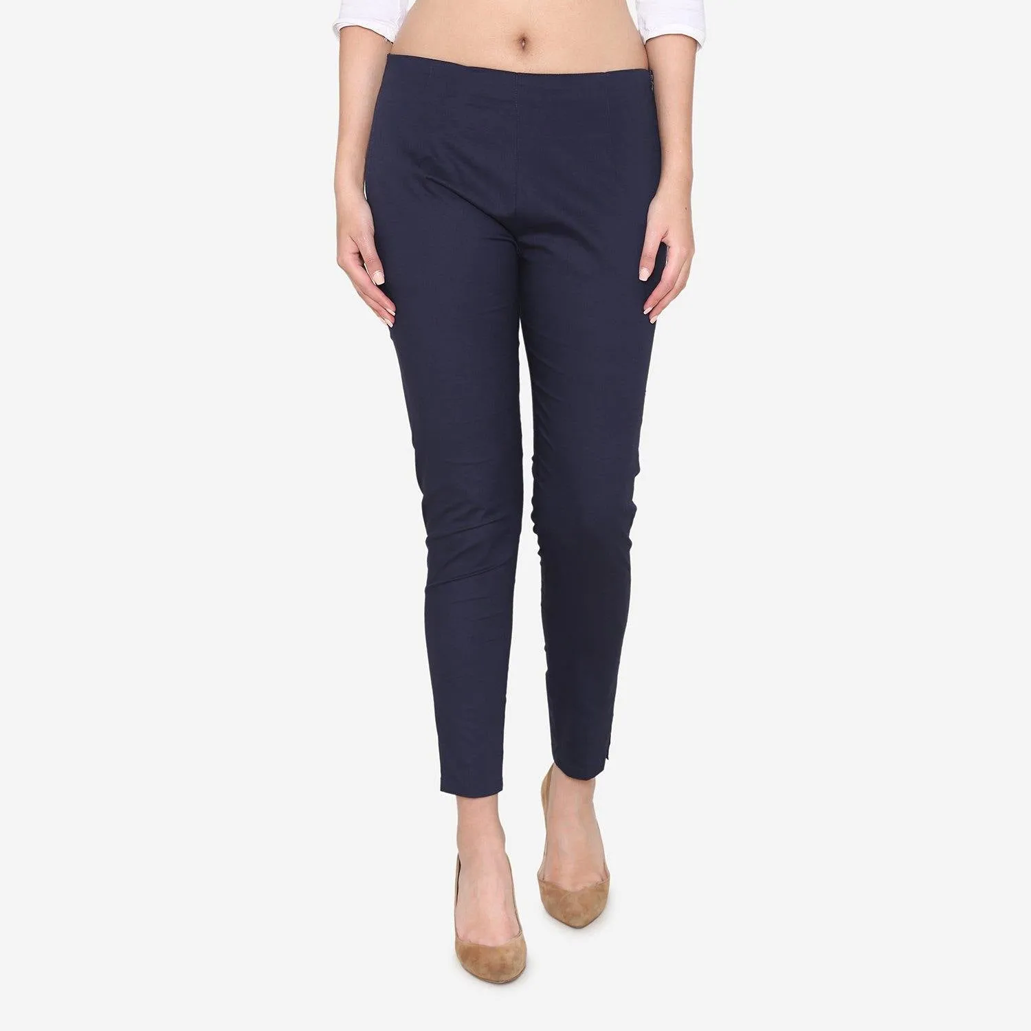 Women's Cotton Formal Trousers - Navy