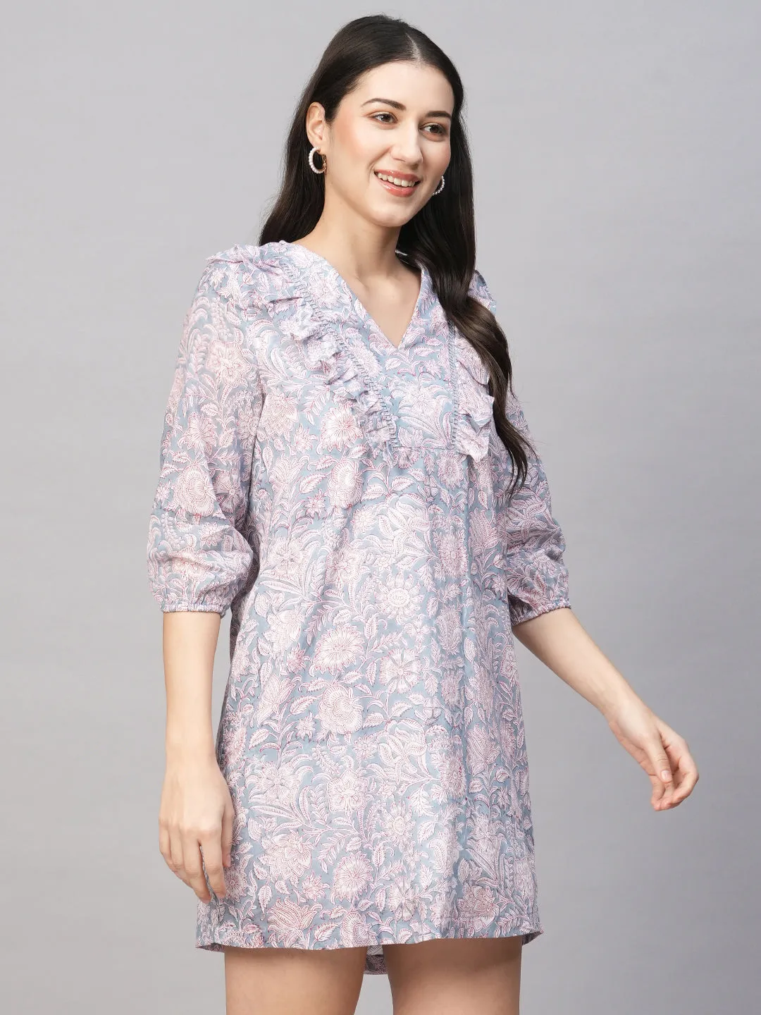 Women's Grey Cotton Regular Fit Dress