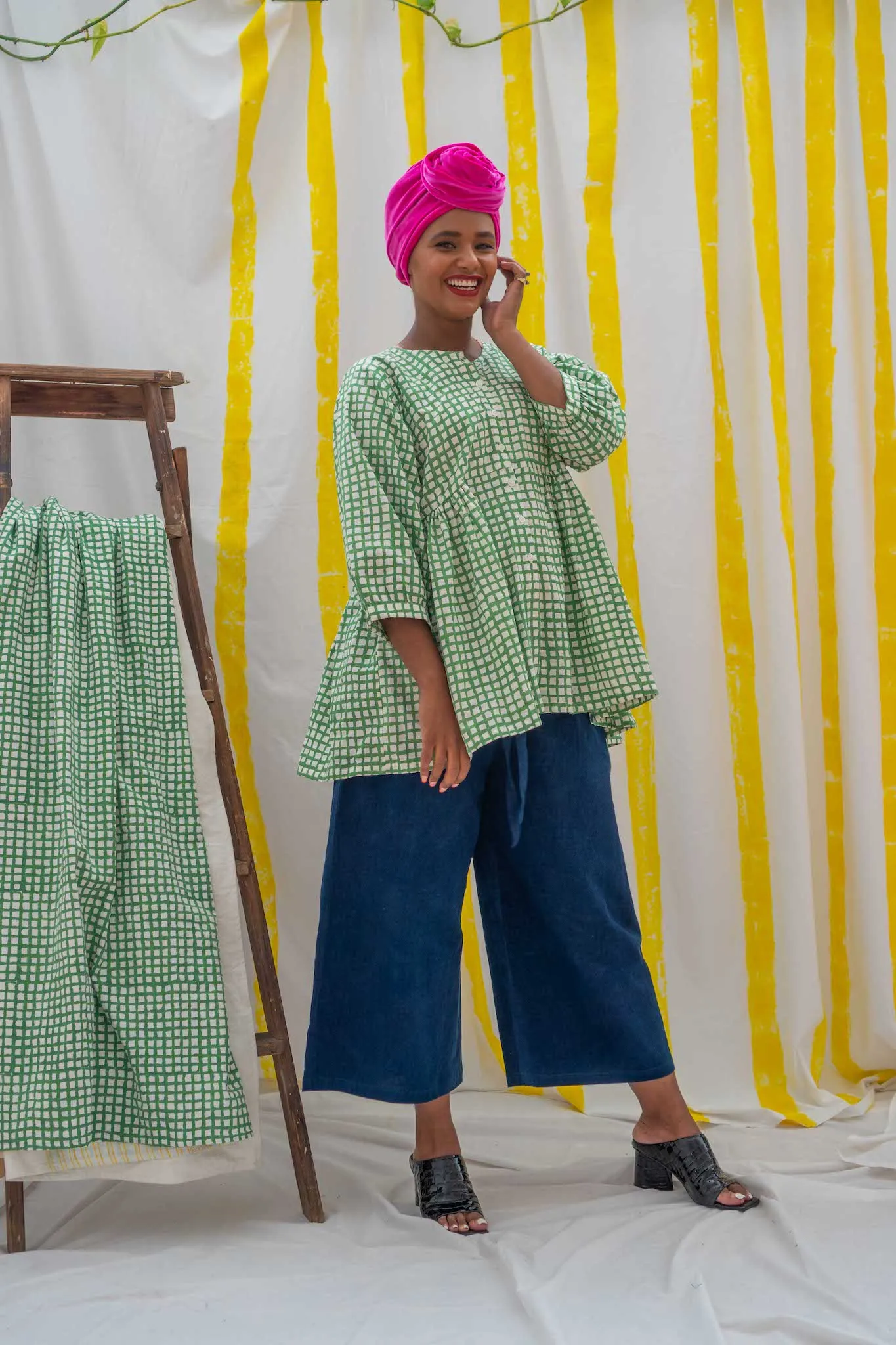 Yoke Shirt - Green Waffle Print